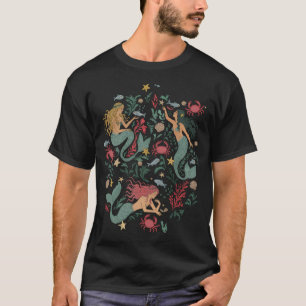Vintage Meerjungfrauen im Ozean â€“ Blau T-Shirt