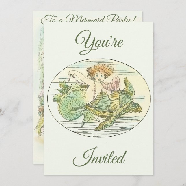 Vintage Meerjungfrauen unter der Party Einladung (Vorne/Hinten)