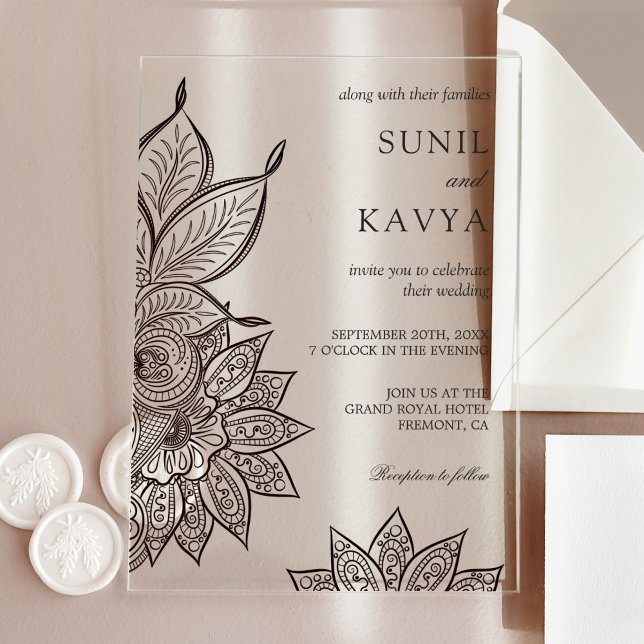 Vintage Mehendi Henna Indian Wedding Invitation Acryleinladungen (Von Creator hochgeladen)