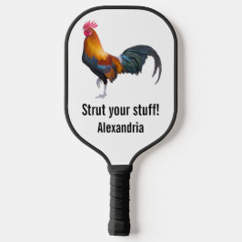 Vintage mehrfarbiger Hahn, zeige deine Persönlichk Pickleball Schläger