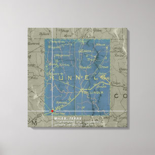 Vintage Meilen, Texas Map gearbeitete Leinwände Pr Leinwanddruck