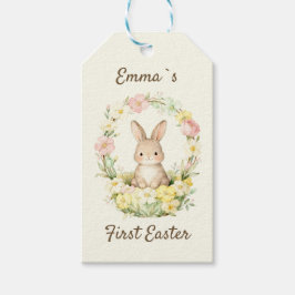 Vintage Mein erster Osterhase Blumenkranz Geschenkanhänger