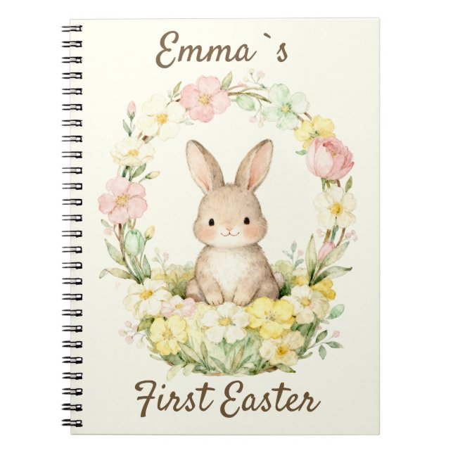 Vintage Mein erster Osterhase-Blumenkranz Notizblock (Vorderseite)