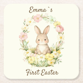Vintage Mein erster Osterhase Blumenkranz Rechteckiger Pappuntersetzer