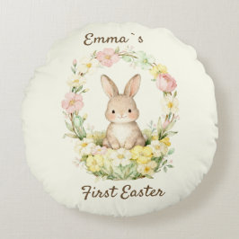 Vintage Mein erster Osterhase Floraler Kranz Rundes Kissen
