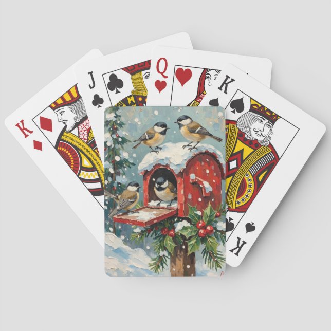 Vintage Meisen auf einem verschneiten Weihnachtspo Spielkarten (Rückseite)
