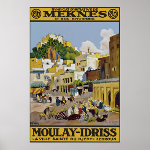 Vintage Meknès Marokko Reiseplakat Druck, Moulay Poster