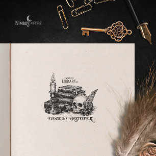 Vintage-Memento-Mori-Totenkopf-Bibliotheksbuchstem Gummistempel