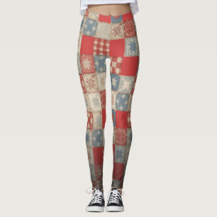 Vintage Memory Quilt Patchwork Cottagecore Rot Leggings