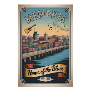 Vintage Memphis Tennessee Heimat des Blues Retro Poster
