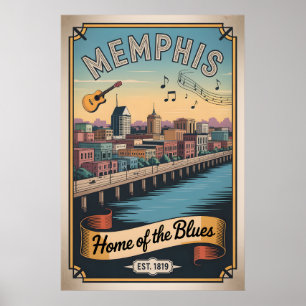 Vintage Memphis Tennessee Heimat des Blues Retro Poster