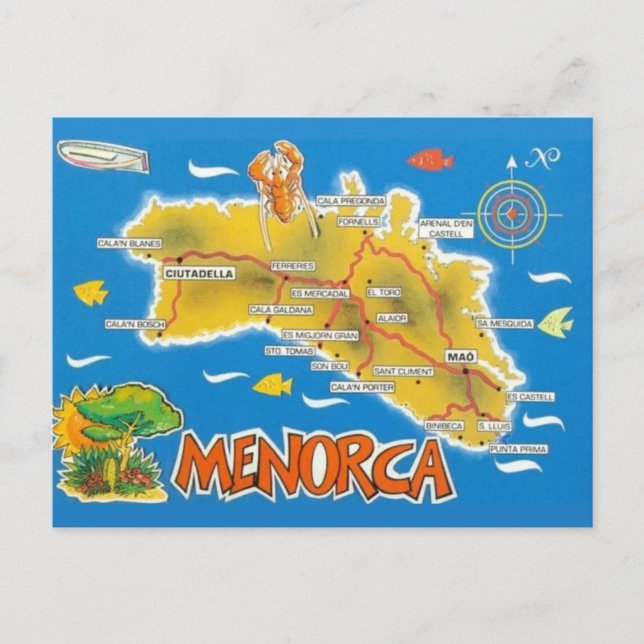 Vintage Menorca Spanien Illustriert Postkarte (Vorderseite)