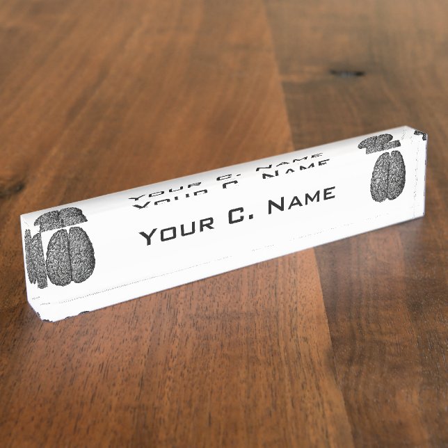 Vintage menschliches Gehirn-Illustration Namensplakette (Seite)