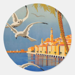 Vintage Menton Côte d'Azur Runder Aufkleber