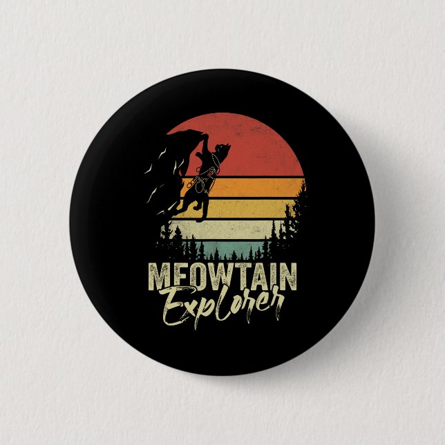 Vintage Meowtain Explorer Felsenkletterer Retro Ka Button (Vorderseite)