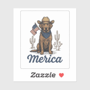Vintage Merica Cowboy Hund Amerikanische Flagge Sh Aufkleber