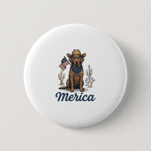 Vintage Merica Cowboy Hund Amerikanische Flagge Sh Button