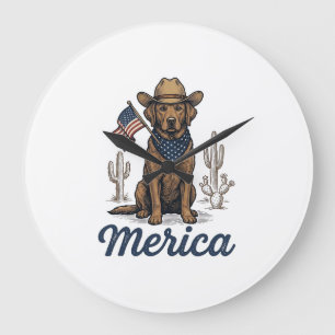 Vintage Merica Cowboy Hund Amerikanische Flagge Sh Große Wanduhr