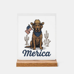 Vintage Merica Cowboy Hund Amerikanisches Flagge S Acrylschild