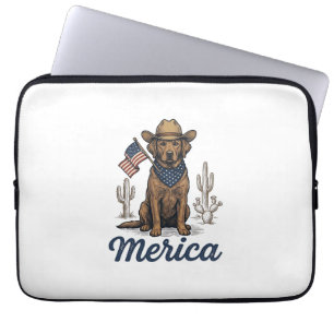 Vintage Merica Cowboy Hund Amerikanisches Flagge S Laptopschutzhülle