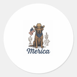 Vintage Merica Cowboy Hund Amerikanisches Flagge S Runder Aufkleber
