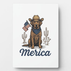 Vintage Merica Cowboy Hund Amerikanisches Flaggen- Fotoplatte