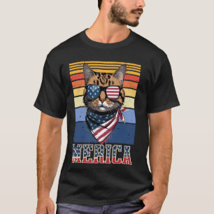 Vintage Merica Katze Amerikanische Flagge Patrioti T-Shirt