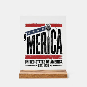 Vintage Merica Patriotisches abgenutztes Shirts-De Acrylschild