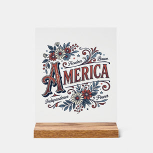 Vintage Merica Patriotisches Blumenhemd Design_1 Acrylschild