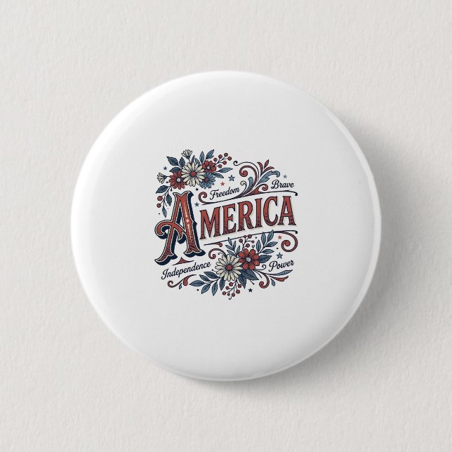 Vintage Merica Patriotisches Blumenhemd Design_1 Button (Vorderseite)