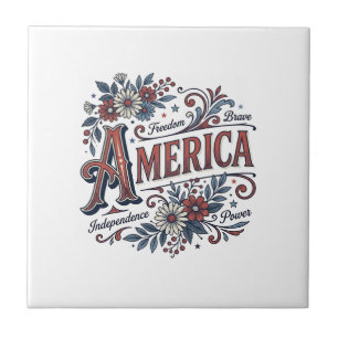 Vintage Merica Patriotisches Blumenhemd-Design_1 Fliese