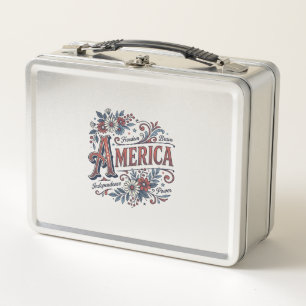 Vintage Merica Patriotisches Blumenhemd Design_1 Metall Brotdose