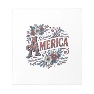 Vintage Merica Patriotisches Blumenhemd Design_1 Notizblock