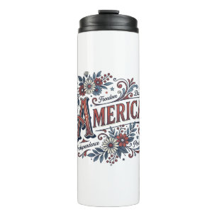 Vintage Merica Patriotisches Blumenhemd-Design_1 Thermosbecher