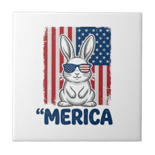 Vintage Merica Patriotisches Hasen-Shirt Design_1 Fliese