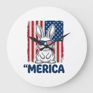 Vintage Merica Patriotisches Hasen-Shirt Design_1 Große Wanduhr