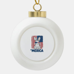 Vintage Merica Patriotisches Hasen-Shirt Design_1 Keramik Kugel-Ornament