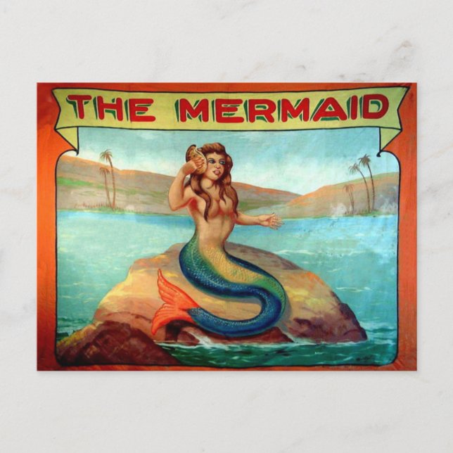 Vintage Mermaid Circus Banner Postcard anzeigen Postkarte (Vorderseite)