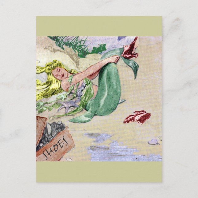 Vintage Mermaid in Farbe Postkarte (Vorderseite)