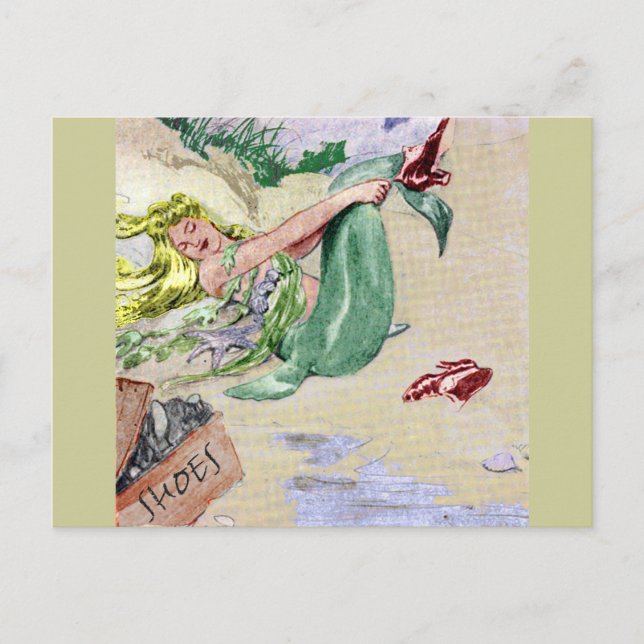 Vintage Mermaid in Farbe Postkarte (Vorderseite)