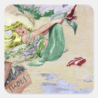 Vintage Mermaid in Farbe Quadratischer Aufkleber