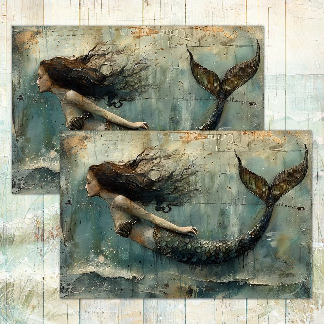 VINTAGE MERMAID-MALERIERUNG SEIDENPAPIER (VINTAGE MERMAID PAINTING DECOUPAGE TISSUE PAPER)