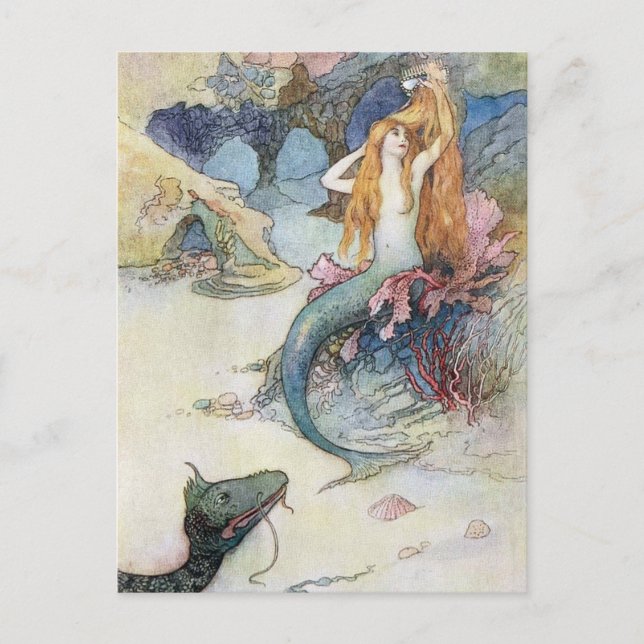 Vintage Mermaid Postkarte (Vorderseite)