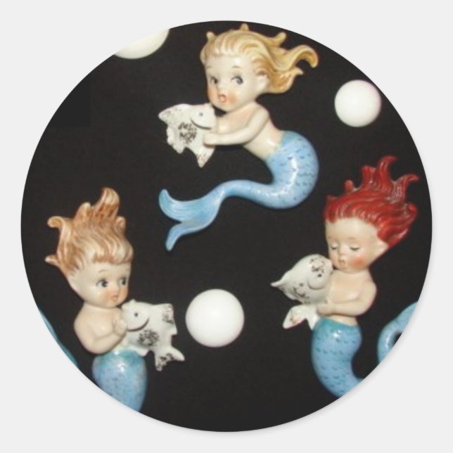 Vintage Mermaids Runder Aufkleber (Vorderseite)