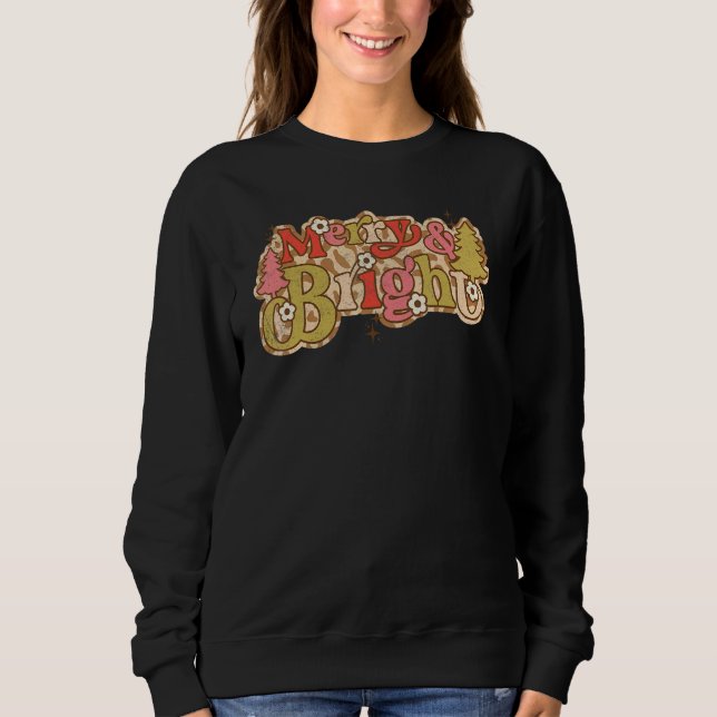 Vintage Merry And Bright Christmas Tree Christmas Sweatshirt (Vorderseite)