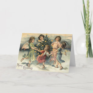 Vintage Merry Christmas Angel Children Feiertagskarte