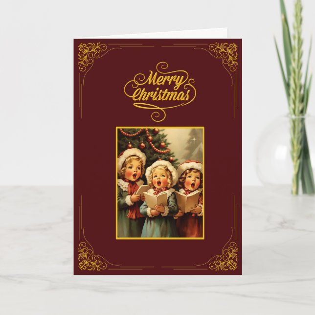 Vintage Merry Christmas Card with Singing Children Karte (Vorderseite)