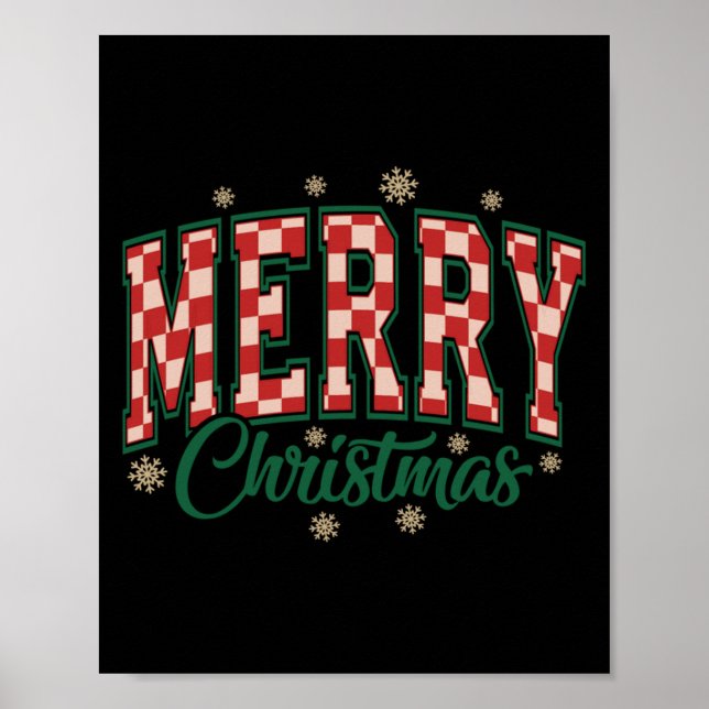 Vintage Merry Christmas Checkered Red Xmas Matchin Poster (Vorne)