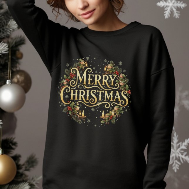 Vintage Merry Christmas Elf Wreath – Holiday Art Sweatshirt (Von Creator hochgeladen)