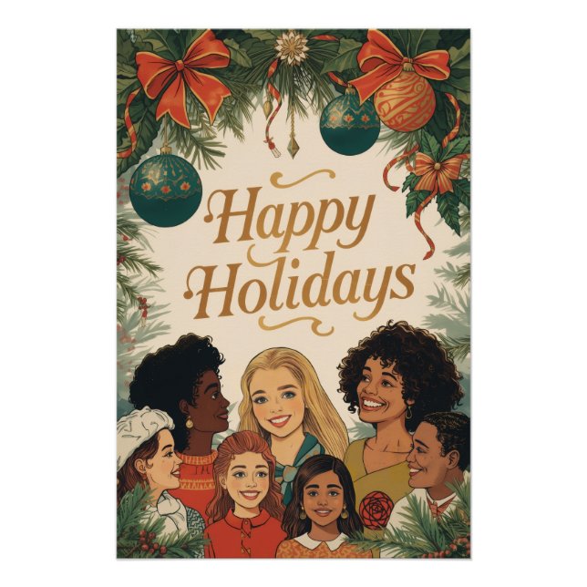 Vintage Merry Christmas Family New Year Message Poster (Vorderseite)